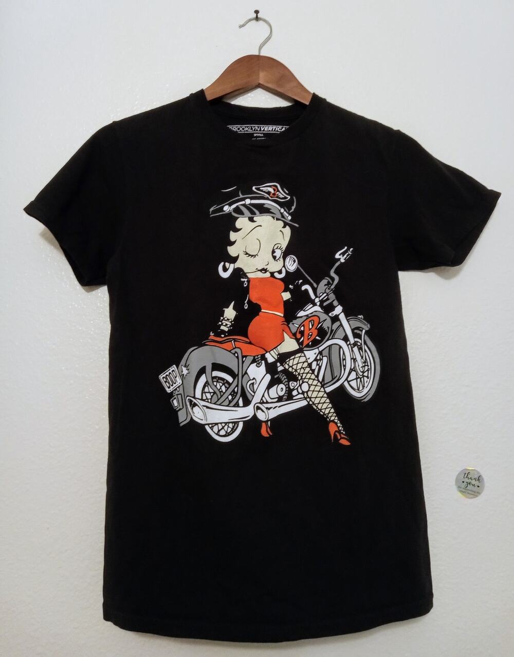 Brooklyn Vertical Betty Boop Motorcycle Graphic Short Sleeve Unisex T-Shirt SZ S